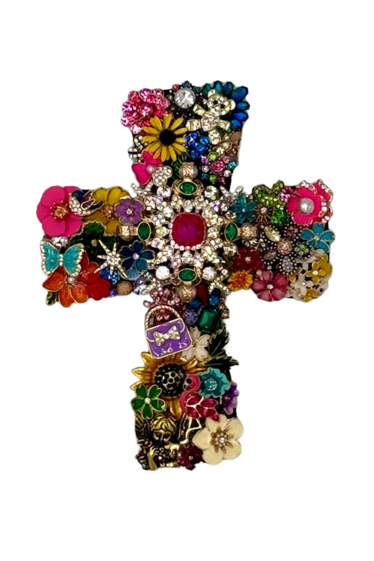 Small Pink Jewel Center Cross