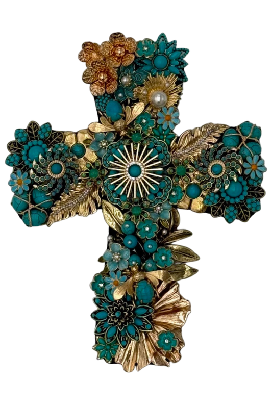 Large Turquoise + Gold Cross