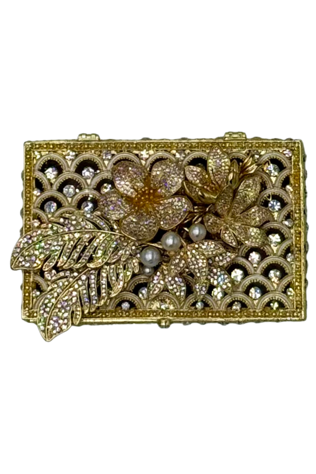 Jeweled Gold Box with Feathers + Flowers