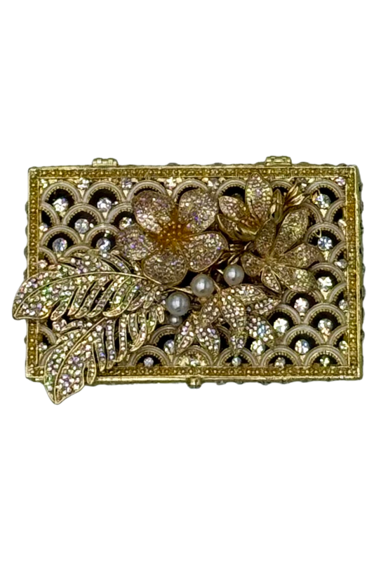Jeweled Gold Box with Feathers + Flowers