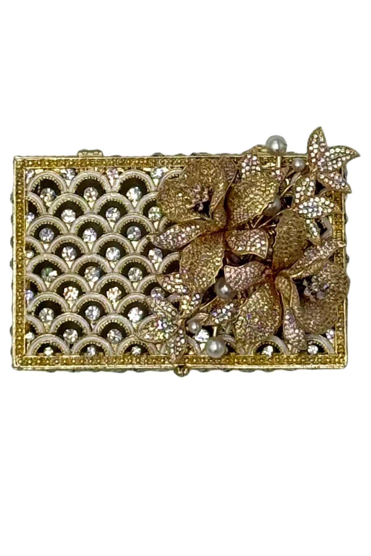 Jeweled Gold Box with Gold + Silver Orchids