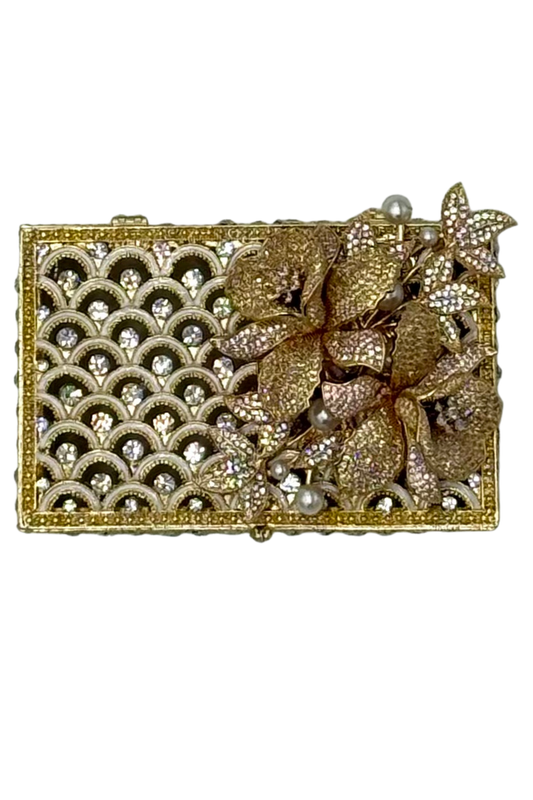 Jeweled Gold Box with Gold + Silver Orchids