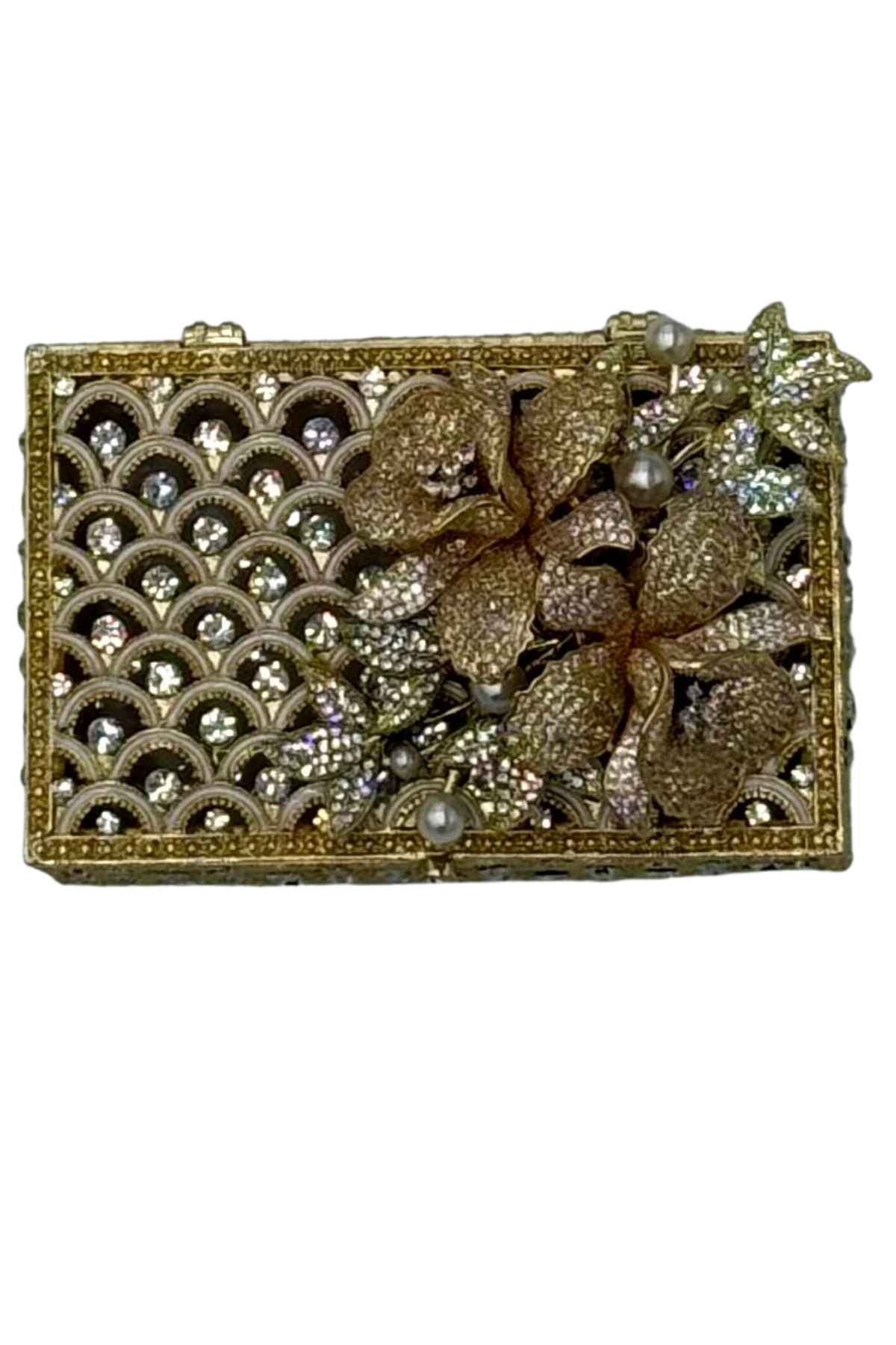 Jeweled Gold Box with Iris + Leaf