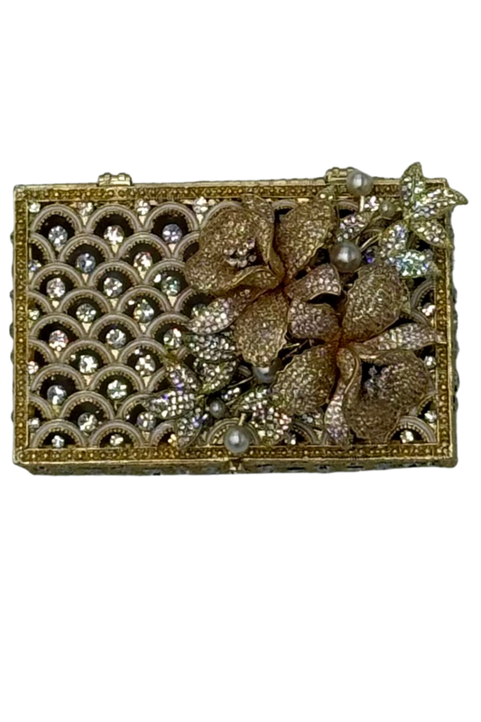 Jeweled Gold Box with Iris + Leaf
