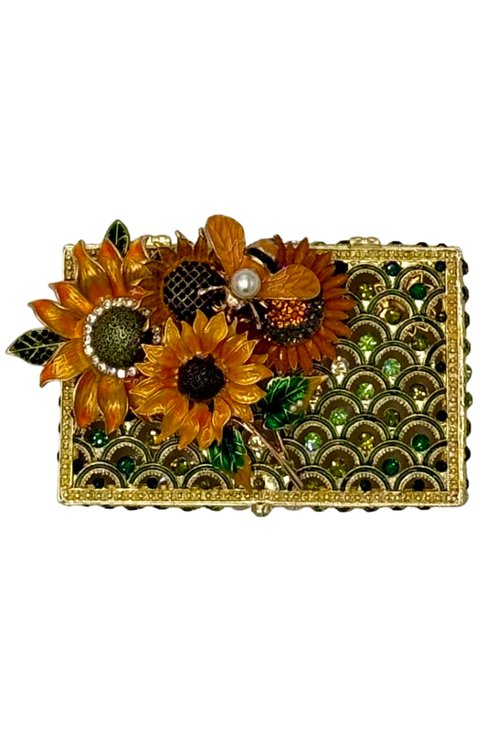 Jeweled Green Box with Yellow Sunflowers