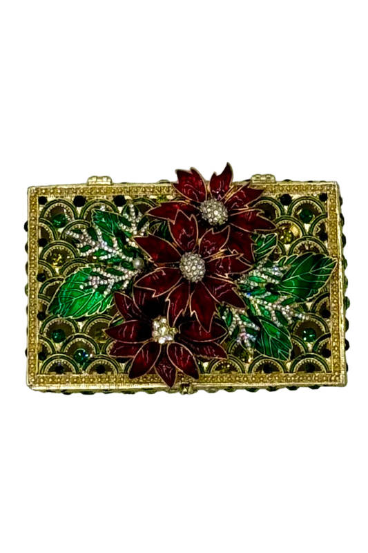 Jeweled Green Box with Poinsettia