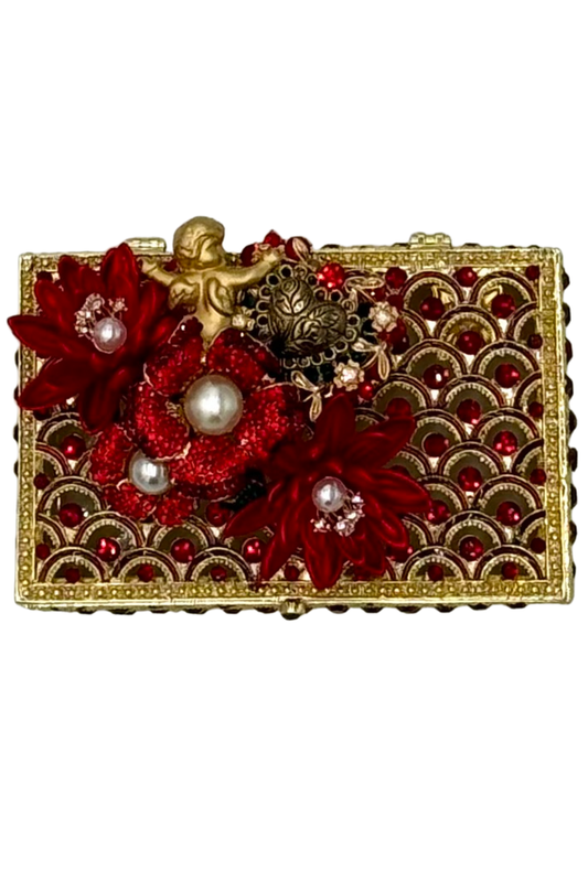 Jeweled Red Box with Cupid + Flowers