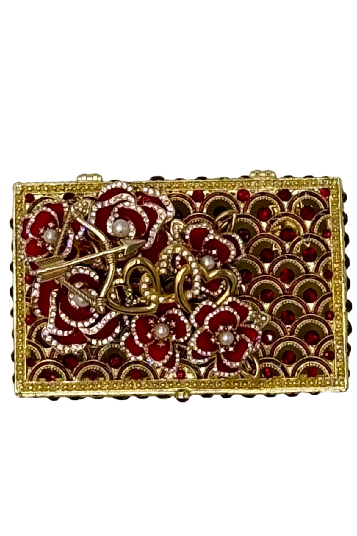 Jeweled Red Box with Red Roses + Hearts