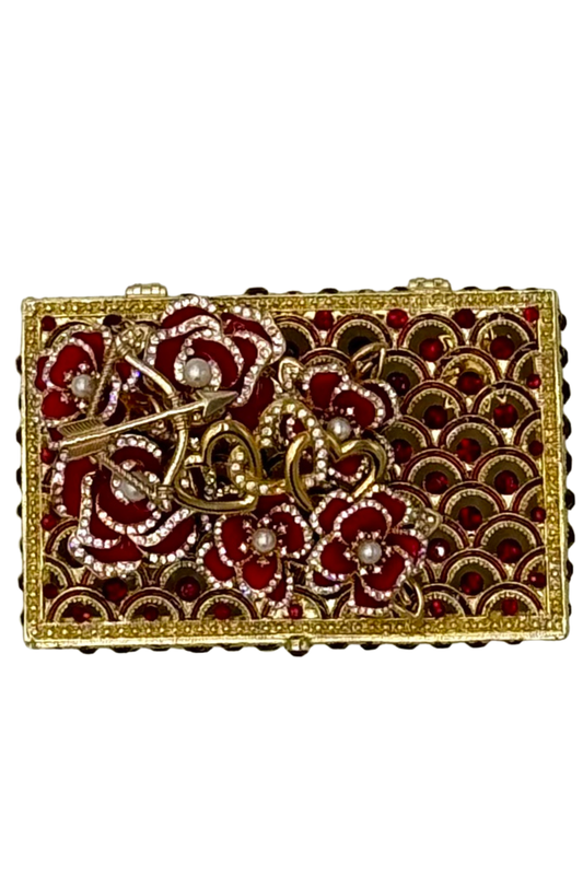 Jeweled Red Box with Red Roses + Hearts